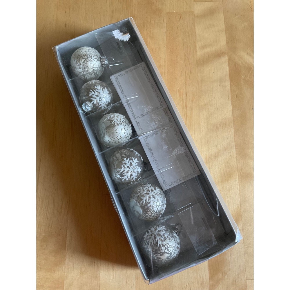 Abbott Snowflake Christmas Ornaments Set of 6 Silver White Vintage